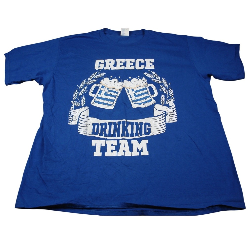 Port & Company Mens Greece Drinking Team T-Shirt XL Blue Beer Graphic Tee
